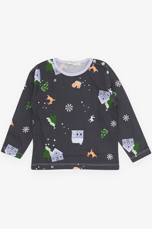 Breeze Kız Bebek Pijama Takımı Yılbaşı Temalı 9 Ay-3 Yaş, Antrasit