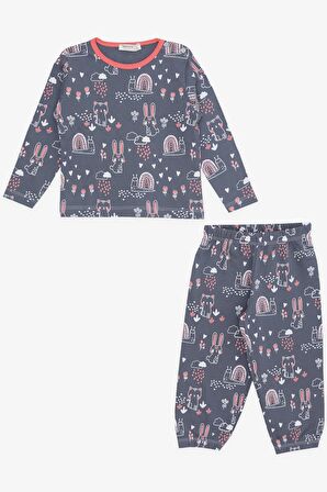 BREEZE Kız Bebek Pijama Takımı Hayvancık Desenli Doğa Temalı 9 Ay-3 Yaş, Füme