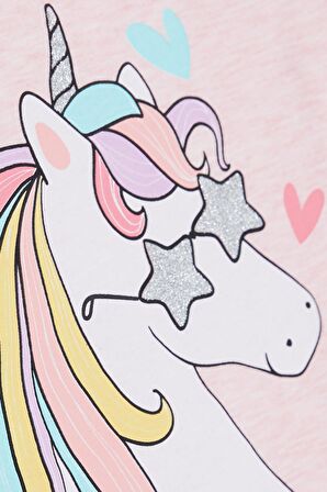 BREEZE Kız Çocuk Uzun Kollu Elbise Unicorn Baskılı 1.5-5 Yaş, Somon Melanj