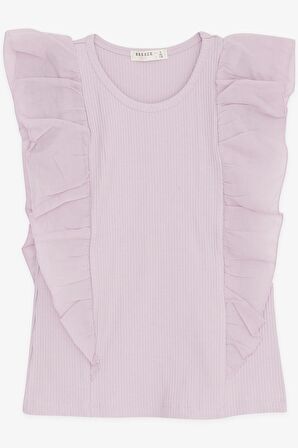 BREEZE Kız Çocuk Tişört Fitilli Fırfırlı 6-12 Yaş, Lila