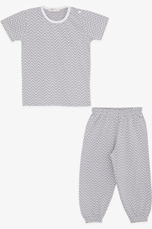 BREEZE Kız Bebek Kısa Kollu Pijama Takımı Zikzak Desenli 9 Ay-3 Yaş, Vizon