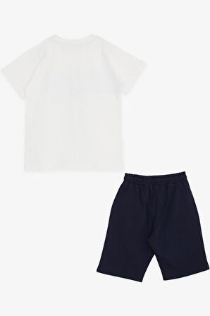 BREEZE GİRLS & BOYS Erkek Çocuk Şortlu Takım Yazı Baskılı Desenli 8-12 Yaş, Ekru