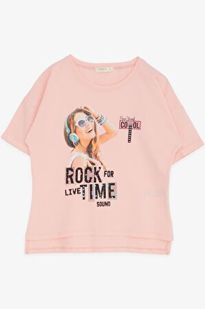 BREEZE Kız Çocuk Tişört Havalı Rockçı Kız Baskılı 9-16 Yaş, Somon