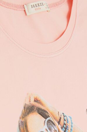 BREEZE Kız Çocuk Tişört Havalı Rockçı Kız Baskılı 9-16 Yaş, Somon