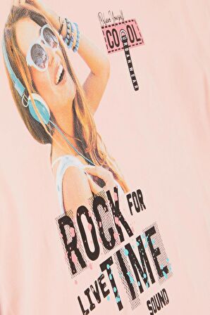 BREEZE Kız Çocuk Tişört Havalı Rockçı Kız Baskılı 9-16 Yaş, Somon