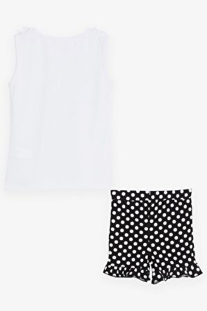 BREEZE Kız Çocuk Şortlu Takım Puantiyeli Fiyonklu Fırfırlı 4-8 Yaş, Beyaz