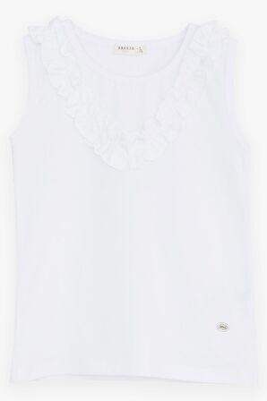 BREEZE Kız Çocuk Şortlu Takım Puantiyeli Fiyonklu Fırfırlı 4-8 Yaş, Beyaz