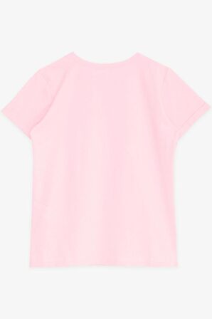 Breeze Kız Çocuk Tişört Simli Yazı Çiçek Baskılı 10-16 Yaş, Neon Pembe