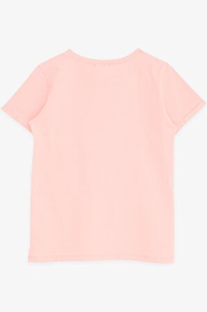 Breeze Kız Çocuk Tişört Simli Yazı Çiçek Baskılı 10-16 Yaş, Somon