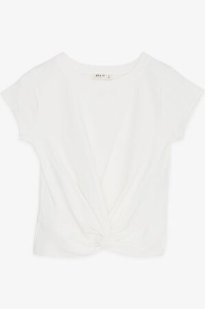 BREEZE Kız Çocuk Crop Tişört Çapraz Detaylı 9-14 Yaş, Ekru