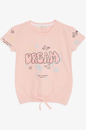 BREEZE Kız Çocuk Tişört Renkli Yazı Baskılı Rüya Temalı 5-10 Yaş, Somon