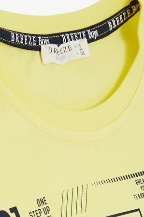 BREEZE GİRLS & BOYS Erkek Çocuk Tişört Yazı Baskılı 8-14 Yaş, Neon Sarı