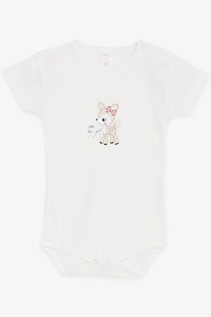 BREEZE Kız Bebek Çıtçıtlı Zıbın Body Sevimli Ceylancık Baskılı 9 Ay-3 Yaş, Ekru