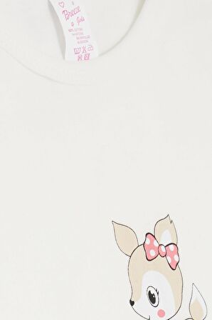 BREEZE Kız Bebek Çıtçıtlı Zıbın Body Sevimli Ceylancık Baskılı 9 Ay-3 Yaş, Ekru