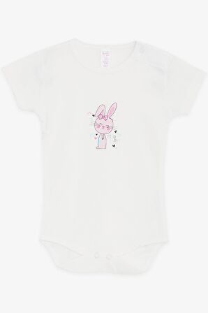 BREEZE Kız Bebek Çıtçıtlı Zıbın Body Küçük Tavşancık Baskılı 9 Ay-3 Yaş, Ekru