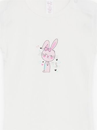 BREEZE Kız Bebek Çıtçıtlı Zıbın Body Küçük Tavşancık Baskılı 9 Ay-3 Yaş, Ekru