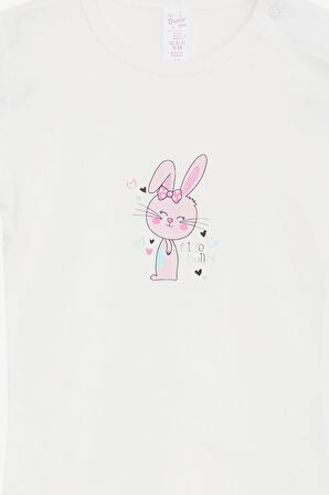 BREEZE Kız Bebek Çıtçıtlı Zıbın Body Küçük Tavşancık Baskılı 9 Ay-3 Yaş, Ekru