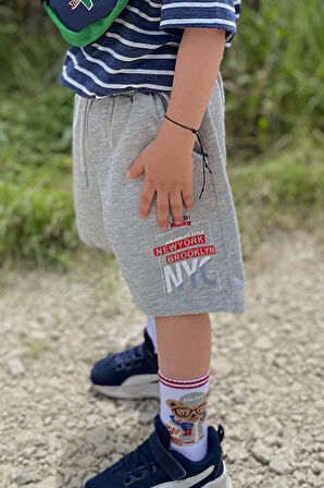 Breeze Girls & Boys Erkek Çocuk Şort Yazı Baskılı Bağcıklı Cepli 3-7 Yaş, Açık Gri Melanj