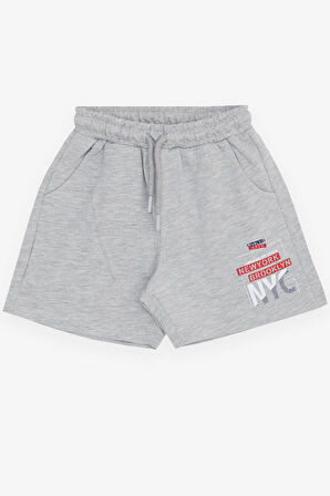Breeze Girls & Boys Erkek Çocuk Şort Yazı Baskılı Bağcıklı Cepli 3-7 Yaş, Açık Gri Melanj