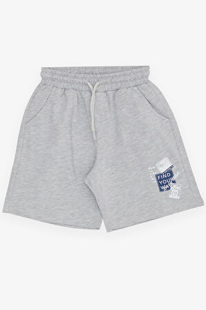 Breeze Girls & Boys Erkek Çocuk Şort Yazı Baskılı Bağcıklı Cepli Beli Lastikli 8-14 Yaş, Açık Gri Melanj