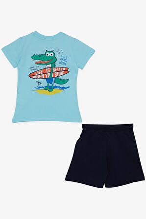 BREEZE GİRLS & BOYS Erkek Çocuk Şortlu Takım Sörfçü Timsahcık Baskılı 3-8 Yaş, Açık Mavi