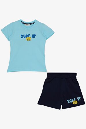 BREEZE GİRLS & BOYS Erkek Çocuk Şortlu Takım Sörfçü Timsahcık Baskılı 3-8 Yaş, Açık Mavi