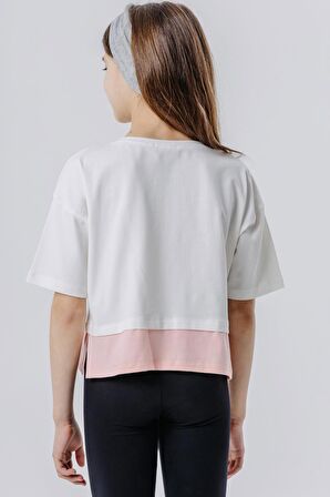 BREEZE Kız Çocuk Crop Tişört Yazı Baskılı Yanları Yırtmaçlı 9-14 Yaş, Ekru