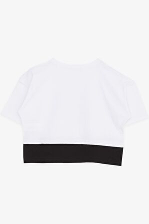 BREEZE Kız Çocuk Crop Tişört Yazı Baskılı Yanları Yırtmaçlı 9-14 Yaş, Beyaz
