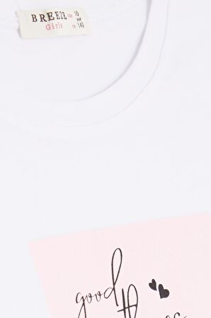 BREEZE Kız Çocuk Crop Tişört Yazı Baskılı Yanları Yırtmaçlı 9-14 Yaş, Beyaz