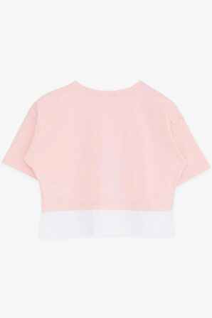 BREEZE Kız Çocuk Crop Tişört Yazı Baskılı Yanları Yırtmaçlı 9-14 Yaş, Pembe