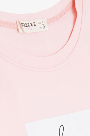 BREEZE Kız Çocuk Crop Tişört Yazı Baskılı Yanları Yırtmaçlı 9-14 Yaş, Pembe
