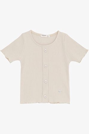 Breeze Kız Çocuk Tişört Crop Düğme Aksesuarlı 8-14 Yaş, Bej
