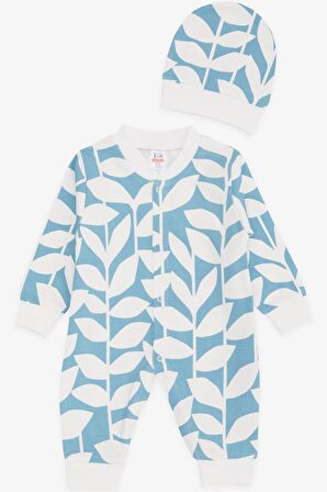 BREEZE Erkek Bebek Tulum Yaprak Desenli 0-3 Ay-6 Ay, Mavi