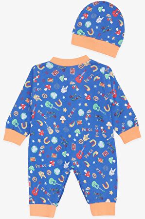 BREEZE Erkek Bebek Tulum Barış Temalı 0-3 Ay-6 Ay, Saks Mavisi
