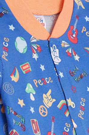 BREEZE Erkek Bebek Tulum Barış Temalı 0-3 Ay-6 Ay, Saks Mavisi