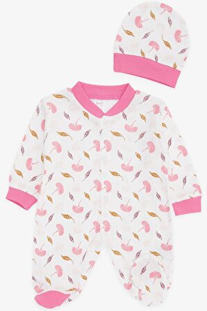 BREEZE Kız Bebek Patikli Tulum Çiçek Desenli 0-3 Ay-6 Ay, Ekru