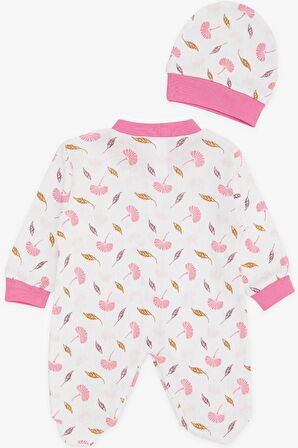 BREEZE Kız Bebek Patikli Tulum Çiçek Desenli 0-3 Ay-6 Ay, Ekru