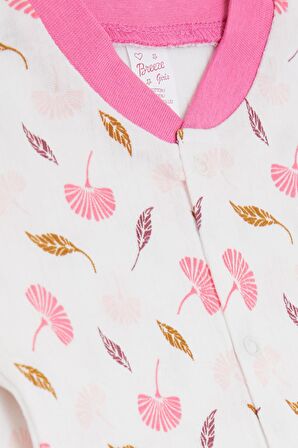 BREEZE Kız Bebek Patikli Tulum Çiçek Desenli 0-3 Ay-6 Ay, Ekru