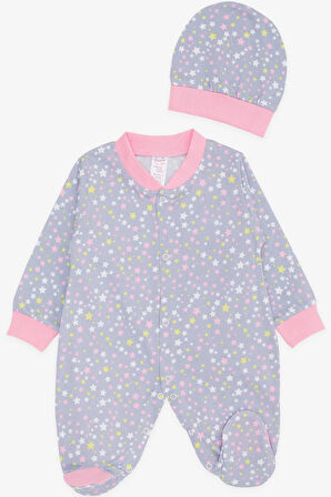 Breeze Kız Bebek Patikli Tulum Renkli Yıldız Desenli 0-3 Ay-6 Ay, Gri