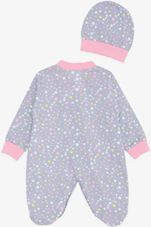 Breeze Kız Bebek Patikli Tulum Renkli Yıldız Desenli 0-3 Ay-6 Ay, Gri