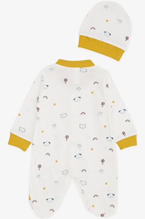 Breeze Erkek Bebek Patikli Tulum Gökyüzü Temalı Hayvancık Desenli 0-3 Ay-6 Ay, Ekru