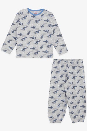 Breeze Girls & Boys Erkek Bebek Pijama Takımı Uçak Desenli 9 Ay-3 Yaş, Gri