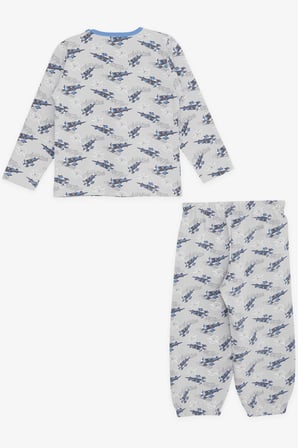Breeze Girls & Boys Erkek Bebek Pijama Takımı Uçak Desenli 9 Ay-3 Yaş, Gri