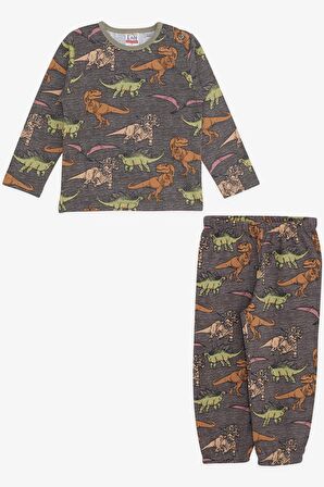 BREEZE GİRLS & BOYS Erkek Bebek Pijama Takımı Dinozor Desenli 9 Ay-3 Yaş, Antrasit