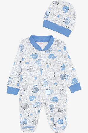 BREEZE Erkek Bebek Patikli Tulum Sevimli Bebek Fil Desenli 0-3 Ay-6 Ay, Beyaz