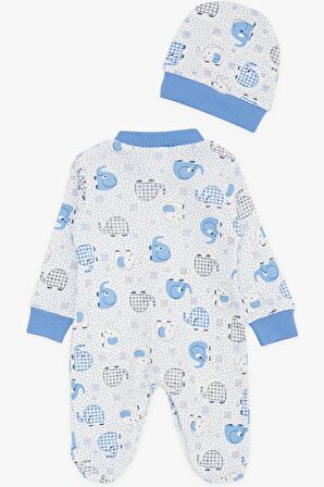 BREEZE Erkek Bebek Patikli Tulum Sevimli Bebek Fil Desenli 0-3 Ay-6 Ay, Beyaz