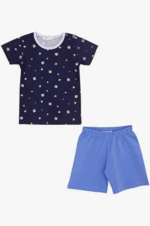 BREEZE Kız Bebek Şortlu Pijama Takımı Taç Desenli 9 Ay-3 Yaş, Lacivert