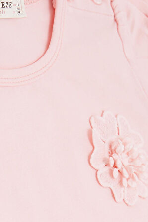 Breeze Kız Bebek Tişört Çiçek Nakışlı 9 Ay-3 Yaş, Pembe