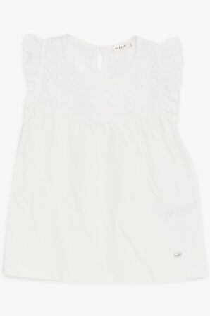 BREEZE Kız Çocuk Tişört Fırfırlı Nakışlı 4-8 Yaş, Ekru