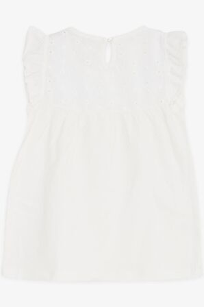 BREEZE Kız Çocuk Tişört Fırfırlı Nakışlı 4-8 Yaş, Ekru